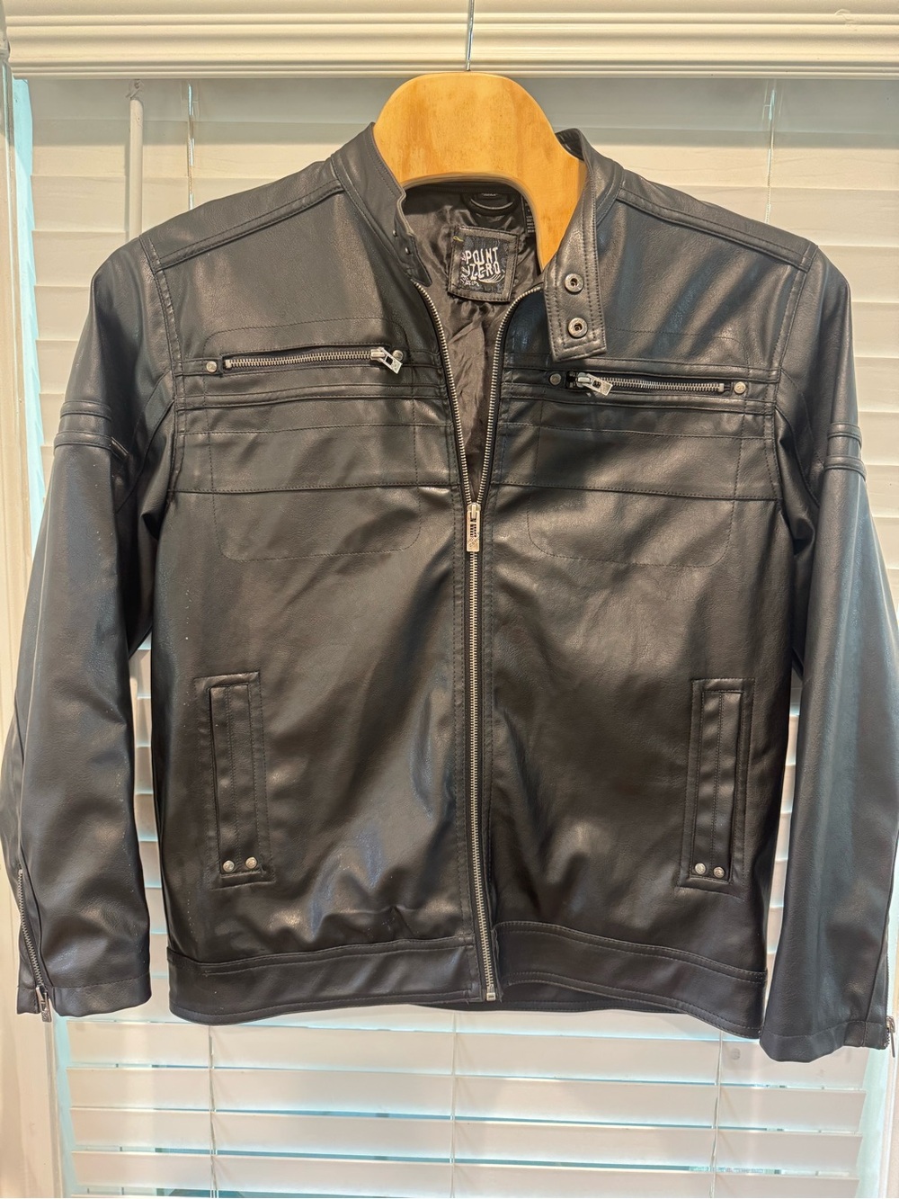 Point Zero Black Faux Leather Bomber Jacket - Men's
